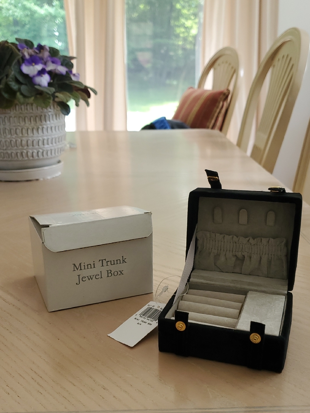 Lord & Taylor Black Velvet Mini Trunk Jewel Box